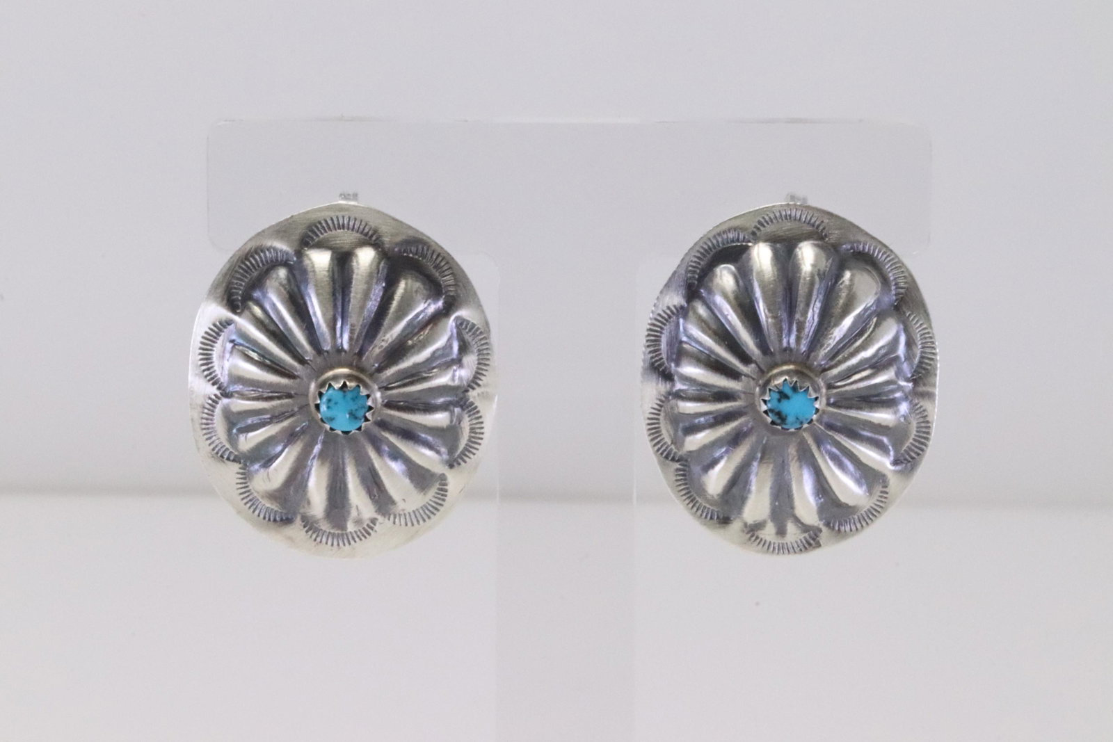 Native America Navajo Handmade Sterling Silver Turquoise Post Earring's By B. (1 of 4)