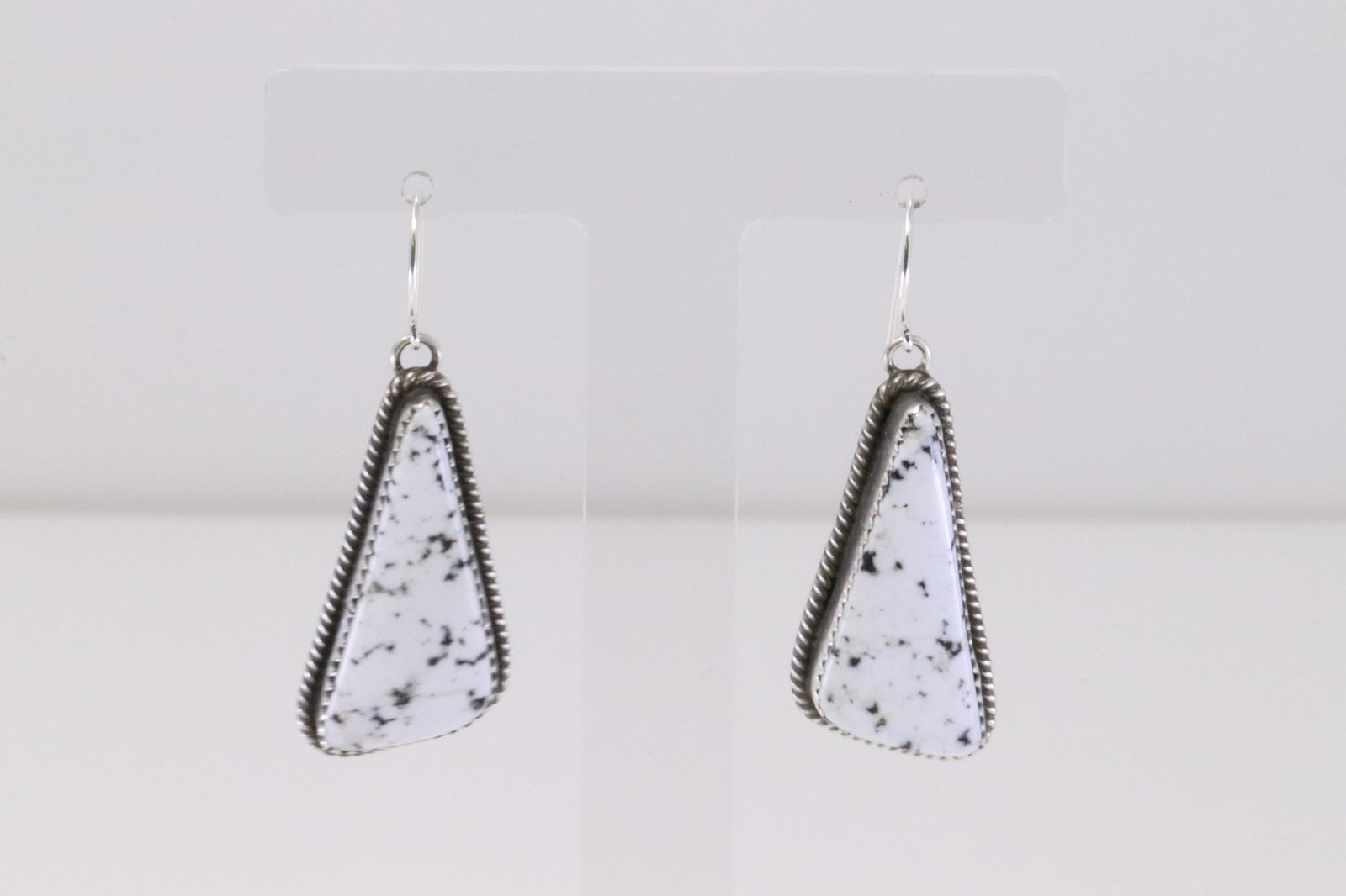 Native America Navajo Handmade Sterling Silver White Stone Dangling Earring's By Virginia Becenti. (1 of 4)