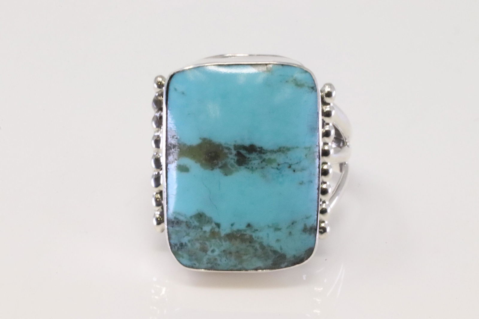 Native America Navajo Handmade Sterling Silver Turquoise Square Ring By Sharron Smith. (1 of 4)