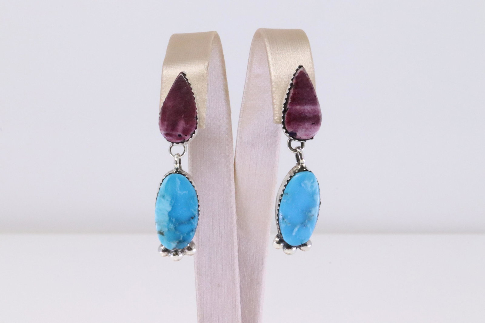 Native American Navajo Handmade Sterling Silver Spiny Oyster / Turquoise Post Dangling Earring's By: This is a Native American Navajo Handmade Sterling Silver Spiny Oyster / Turquoise Post Dangling Earring's By Selina Warner.