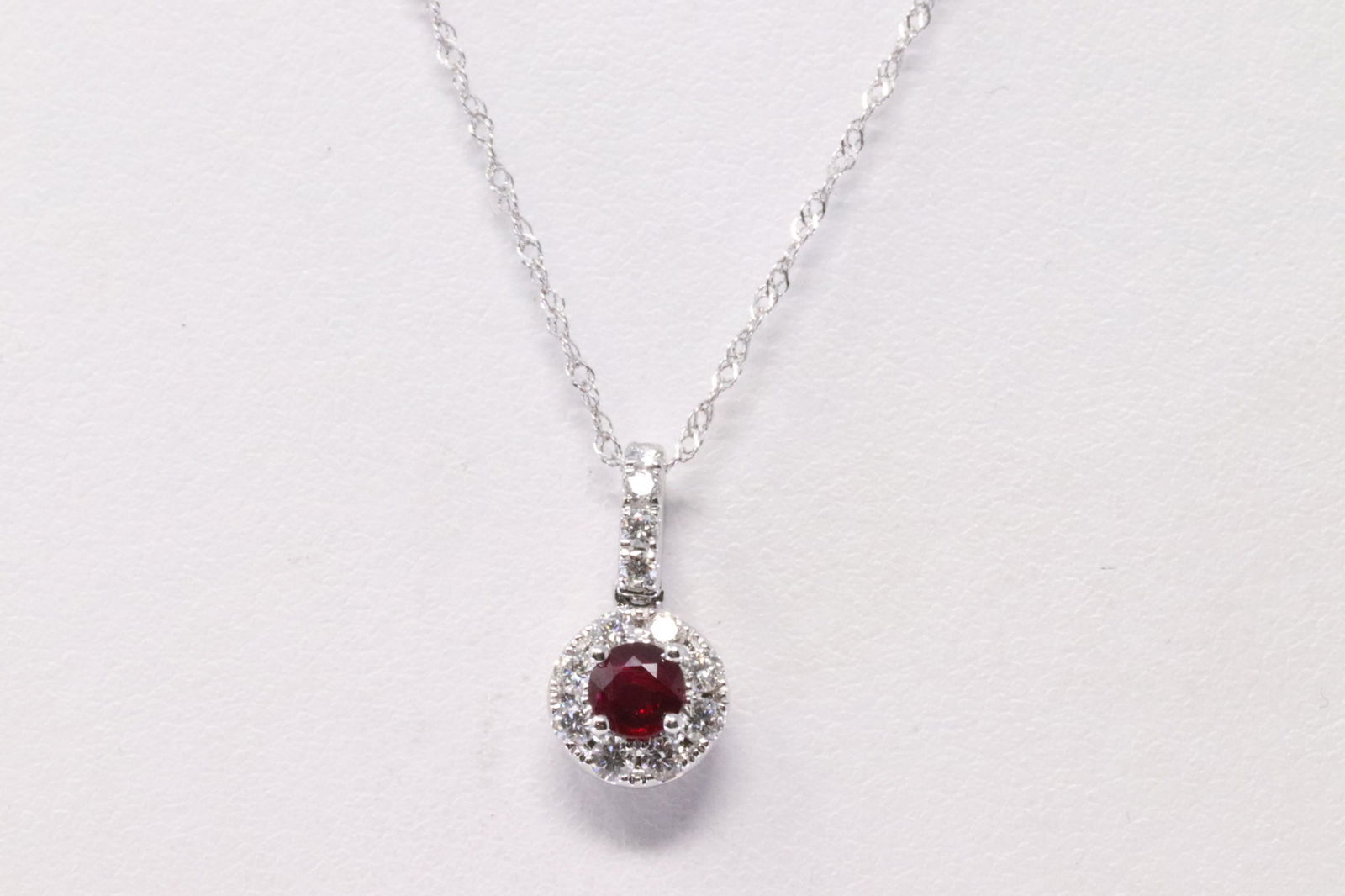 14Kt White Gold Ruby / Diamond Pendant. (1 of 4)