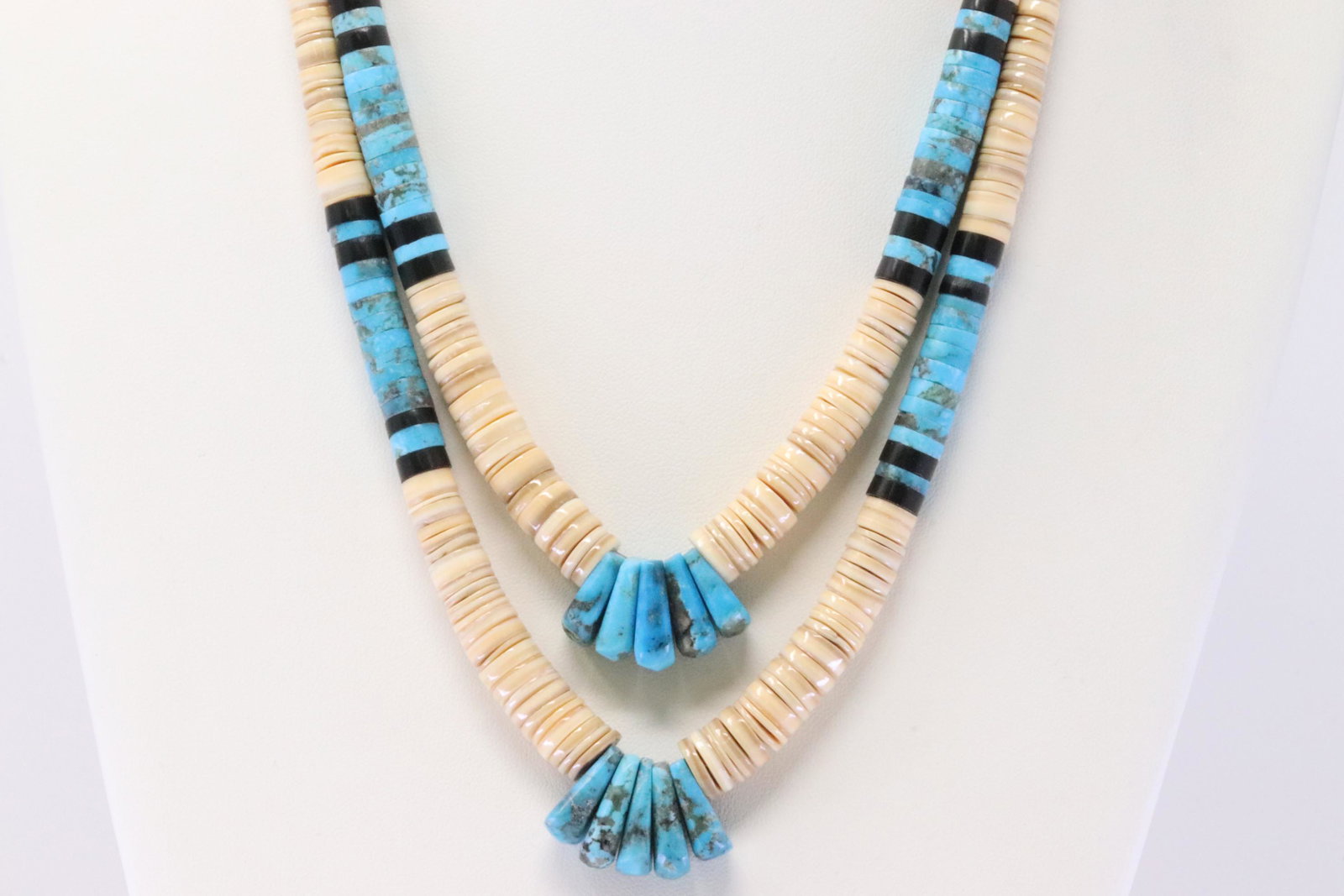 Native America Navajo Handmade Sterling Silver Turquoise 2 Strand Necklace By Lupe Lovato. (1 of 4)