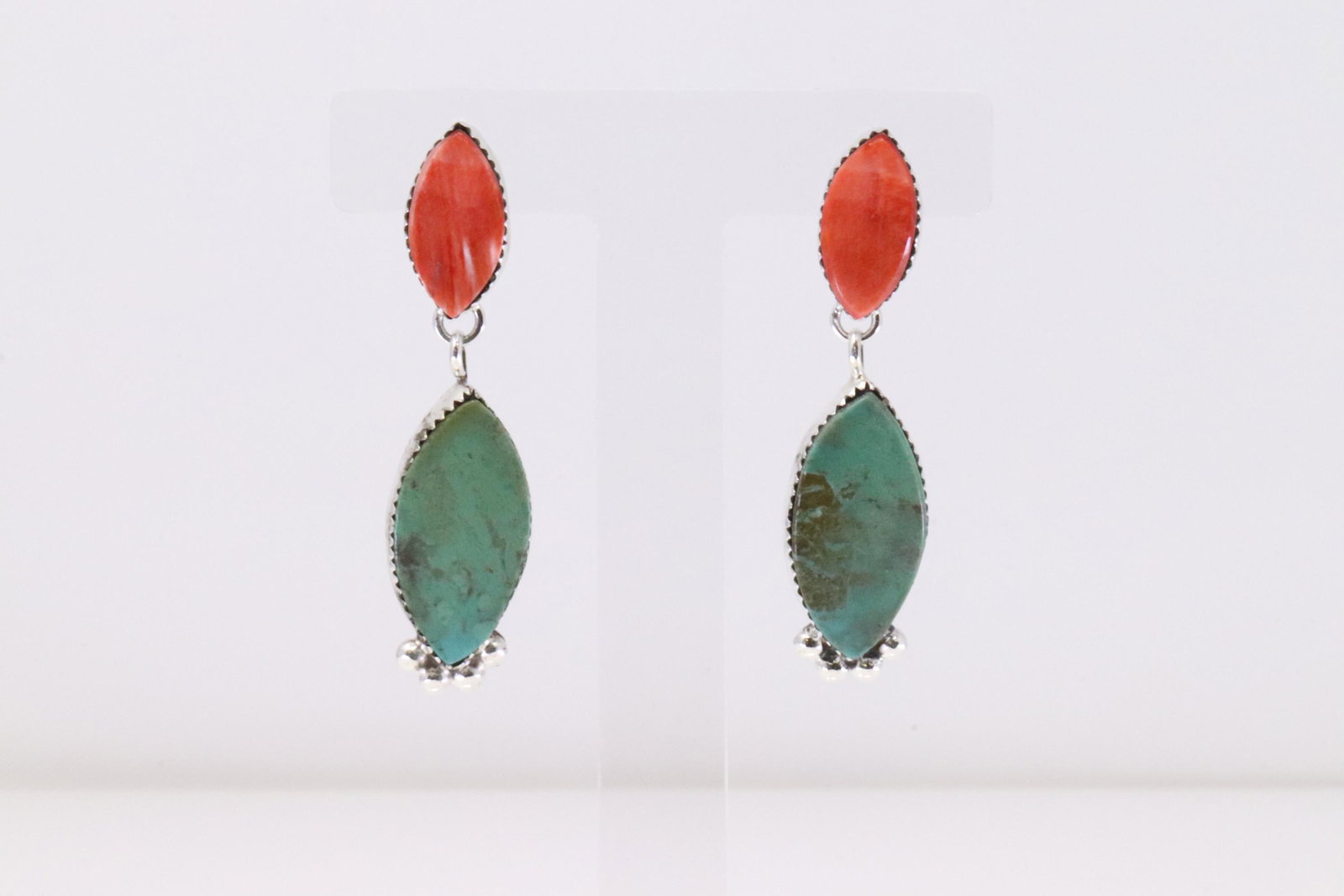 Native American Navajo Handmade Sterling Silver Spiny / Turquoise Post / Dangling By Selina Warner.: This is a Native American Navajo Handmade Sterling Silver Spiny / Turquoise Post / Dangling By Selina Warner.