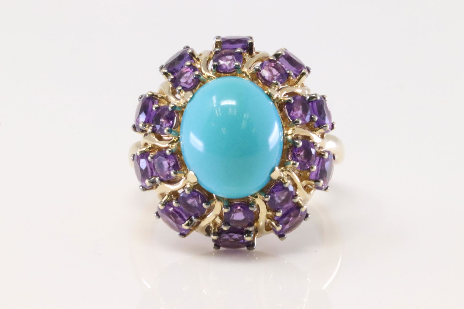 14Kt Yellow Gold Carlo Viani Turquoise / Amethyst Ring. (1 of 4)