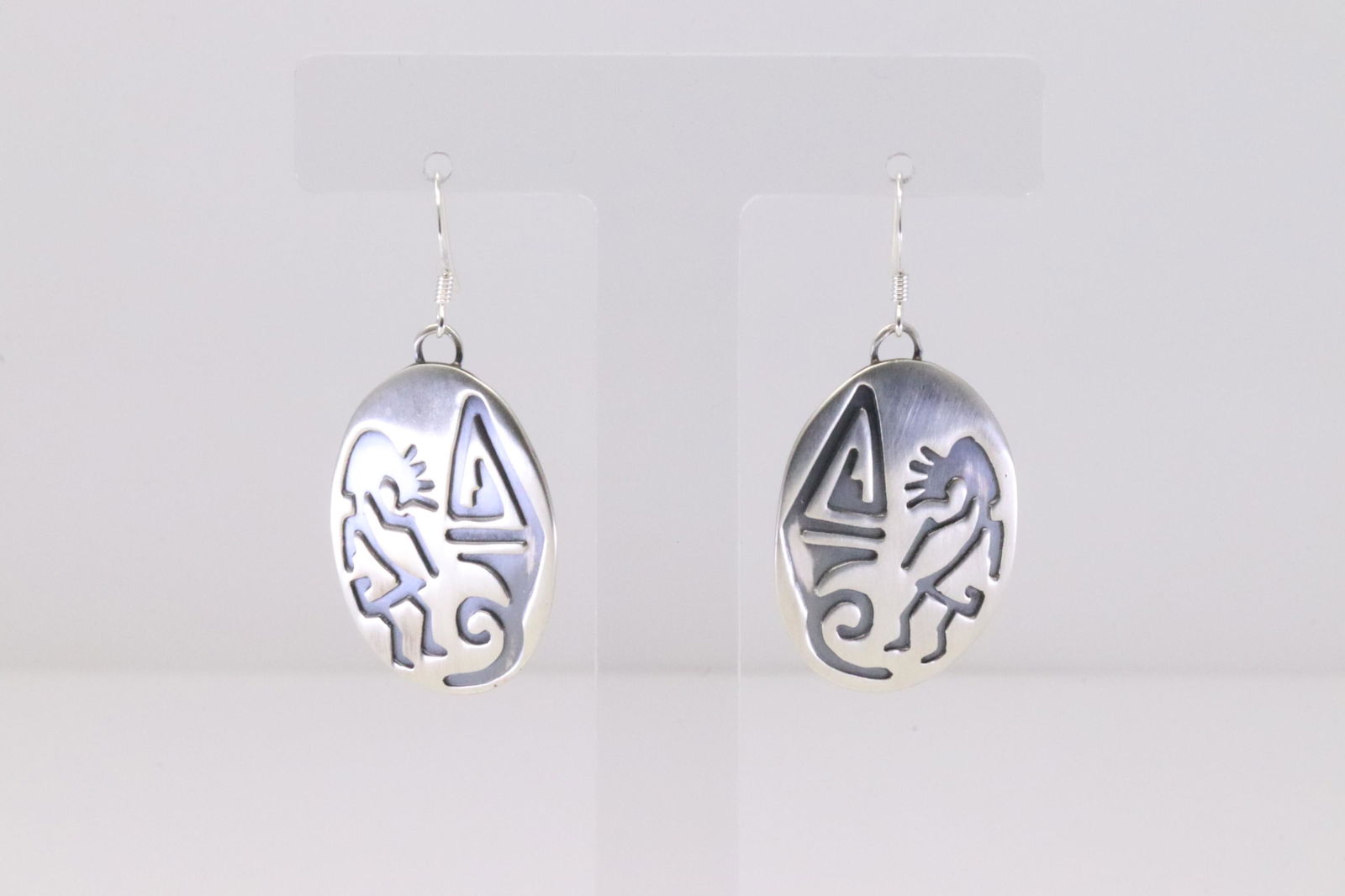 Native America Navajo Handmade Sterling Silver Kokopelli & Wave Cuff Dangling Earring's By Charlie (1 of 4)