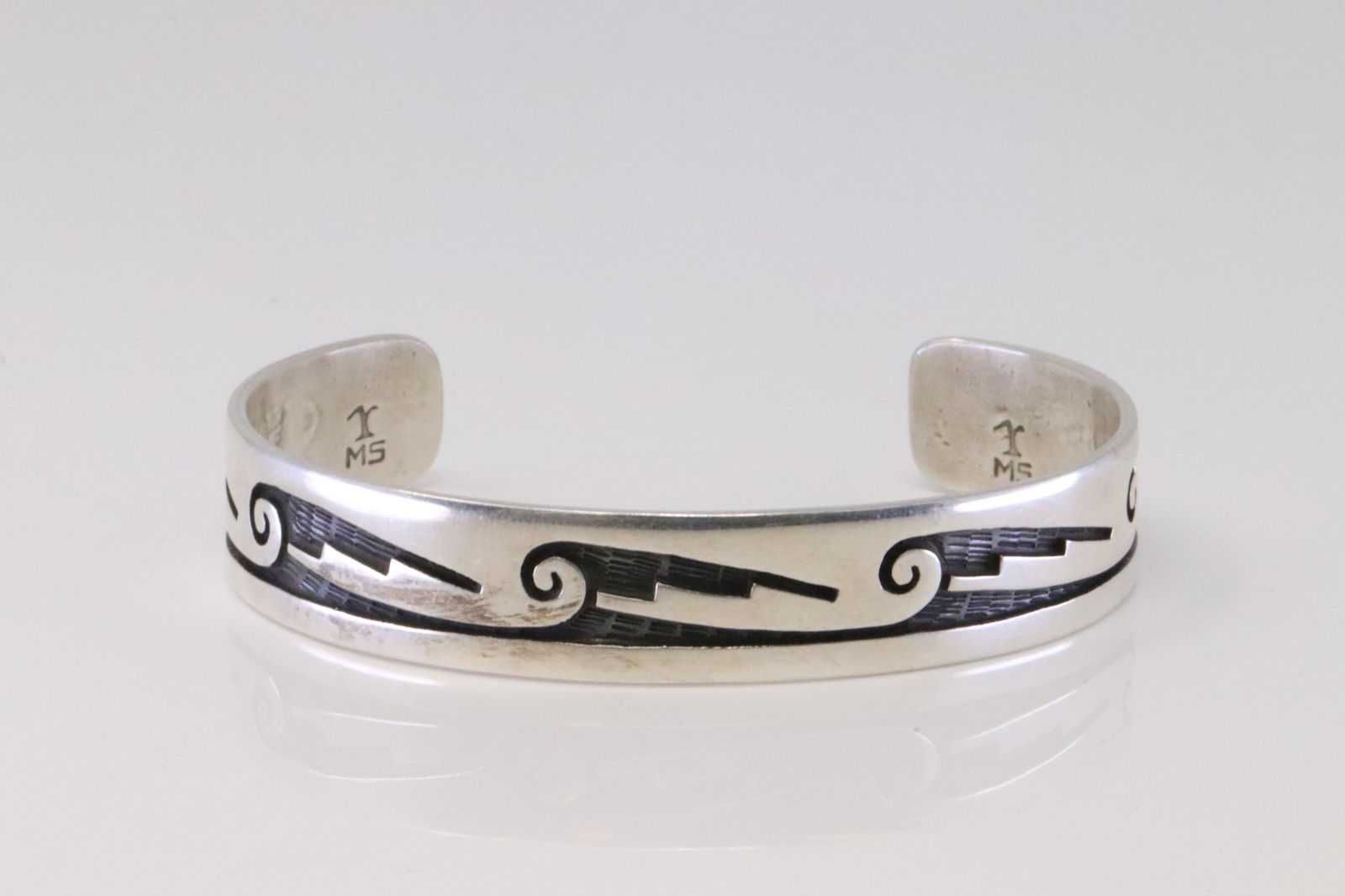 Native American Navajo Handmade Sterling Silver Solid Bracelet By MS. (1 of 4)