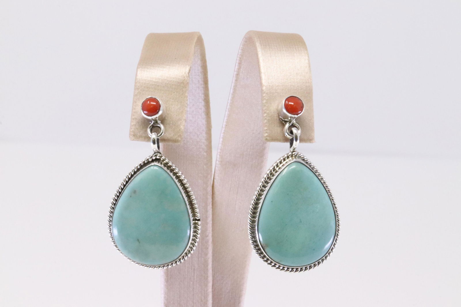 Native America Handmade Navajo Sterling Silver Coral / Turquoise Earring's By Verley Betone. (1 of 4)