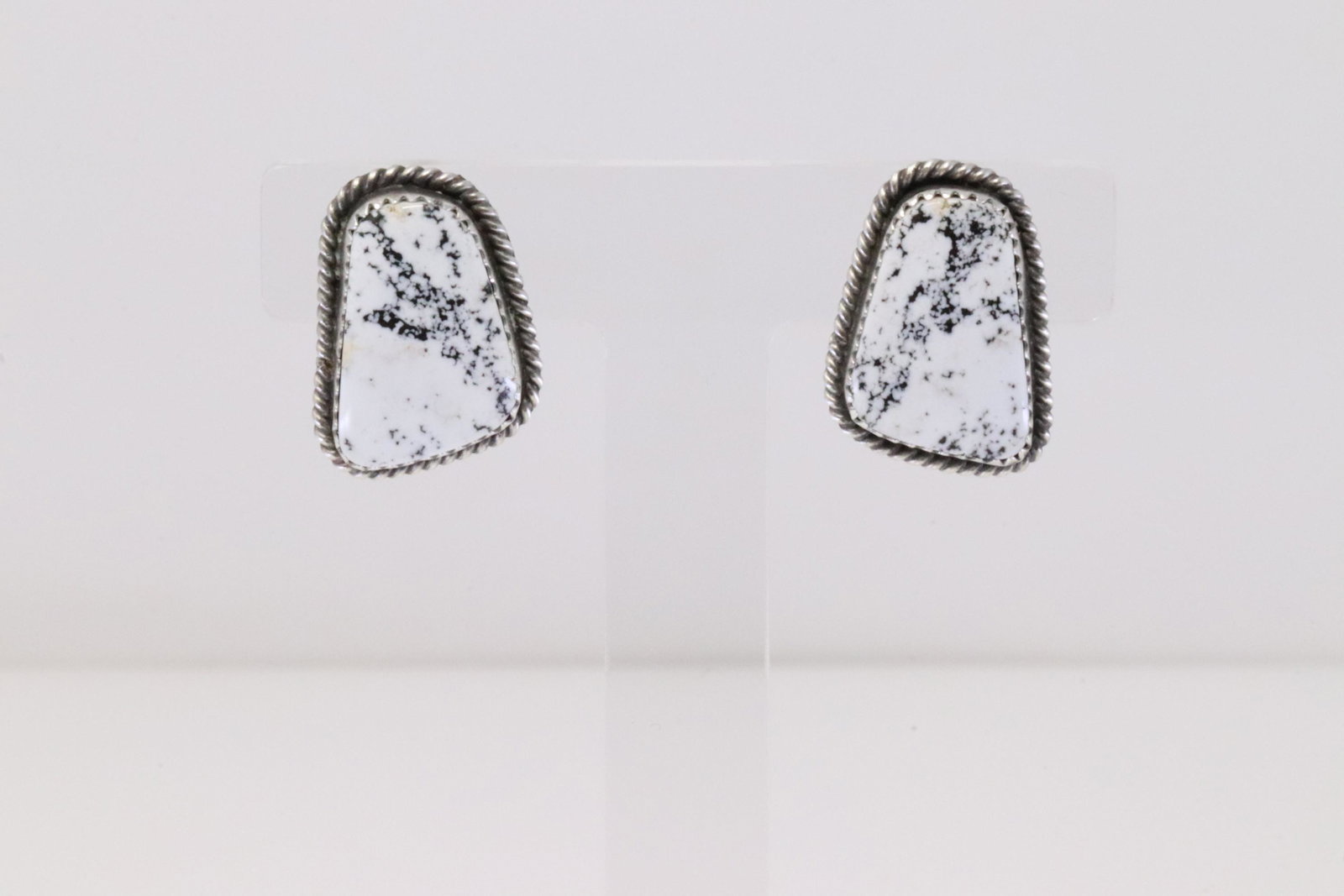 Native America Navajo Handmade Sterling Silver White Buffalo Post Earring's By Virginia Becenti.: This is a Native America Navajo Handmade Sterling Silver White Buffalo Post Earring's By Virginia Becenti.