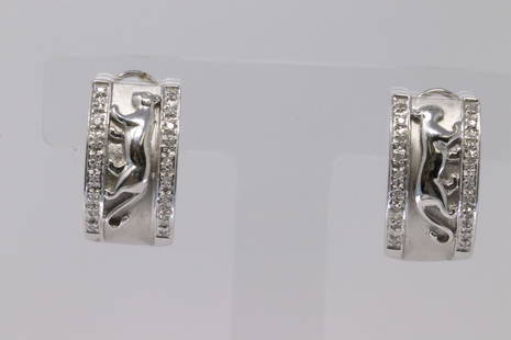 14K White Gold Panther Design Earrings with Diamond Accent: This is a 14K White Gold Panther Design Earrings with Diamond Accent. Total weight 9.7 grams. Appx 0.35 carats of Diamonds. A-101j