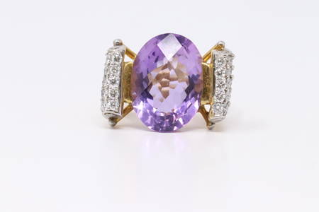 14k Amethyst & Diamonds Ladies Ring