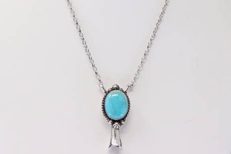 Native America Navajo Handmade Sterling Silver Squash Blossom Turquoise Necklace By AL.: This is a Native America Navajo Handmade Sterling Silver Squash Blossom Turquoise Necklace By AL. Necklace length: 18.00"