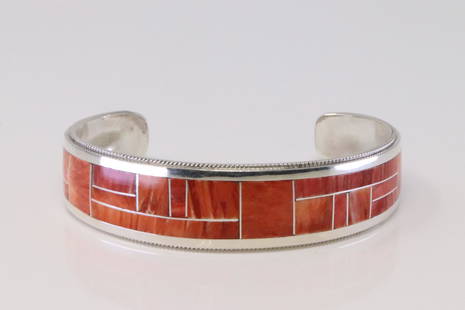 Native American Navajo Handmade Sterling Silver Spiny Oyster Bracelet By RGB.: This is a Native American Navajo Handmade Sterling Silver Spiny Oyster Bracelet By RGB.