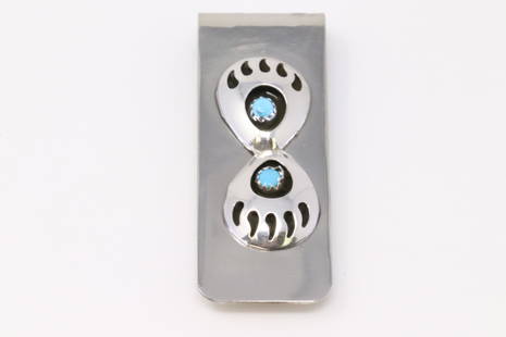 Native America Navajo Handmade Sterling Silver Paw Bear Turquoise Money Clip.: This is a Native America Navajo Handmade Sterling Silver Paw Bear Turquoise Money Clip.