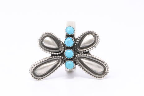 Native American Navajo Handmade Sterling Silver Butterfly Turquoise Ring By L.: This is a Native American Navajo Handmade Sterling Silver Butterfly Turquoise Ring By L. Ring size: 9.50.