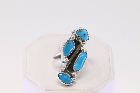 Native American Navajo Handmade Sterling Silver Turquoise Ring By R.B.: This is a Native American Navajo Handmade Sterling Silver Turquoise Ring By R.B. Ring size: 9.00.