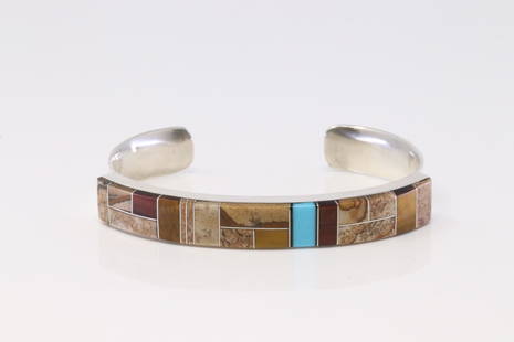 Native America Navajo Handmade Sterling Silver Multi-Color Bracelet By PLLL.: This is a Native America Navajo Handmade Sterling Silver Multi-Color Bracelet By PLLL.