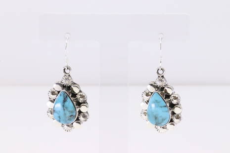 Native America Navajo Handmade Sterling Silver Turquoise Dangling Earring's By Saddy Jim.: This is a Native America Navajo Handmade Sterling Silver Turquoise Dangling Earring's By Saddy Jim.