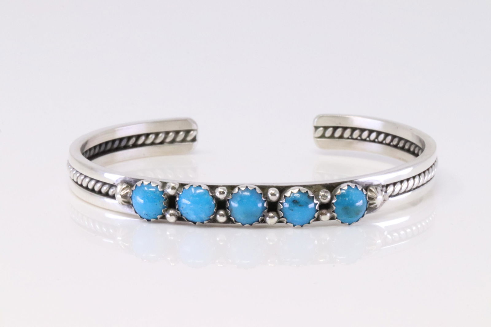 Native America Navajo Handmade Sterling Silver Turquoise Bracelet By R.King. (1 of 4)