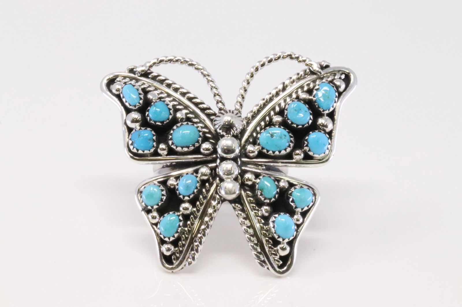 Native American Navajo Handmade Sterling Silver Butterfly Turquoise Ring By T. (1 of 5)