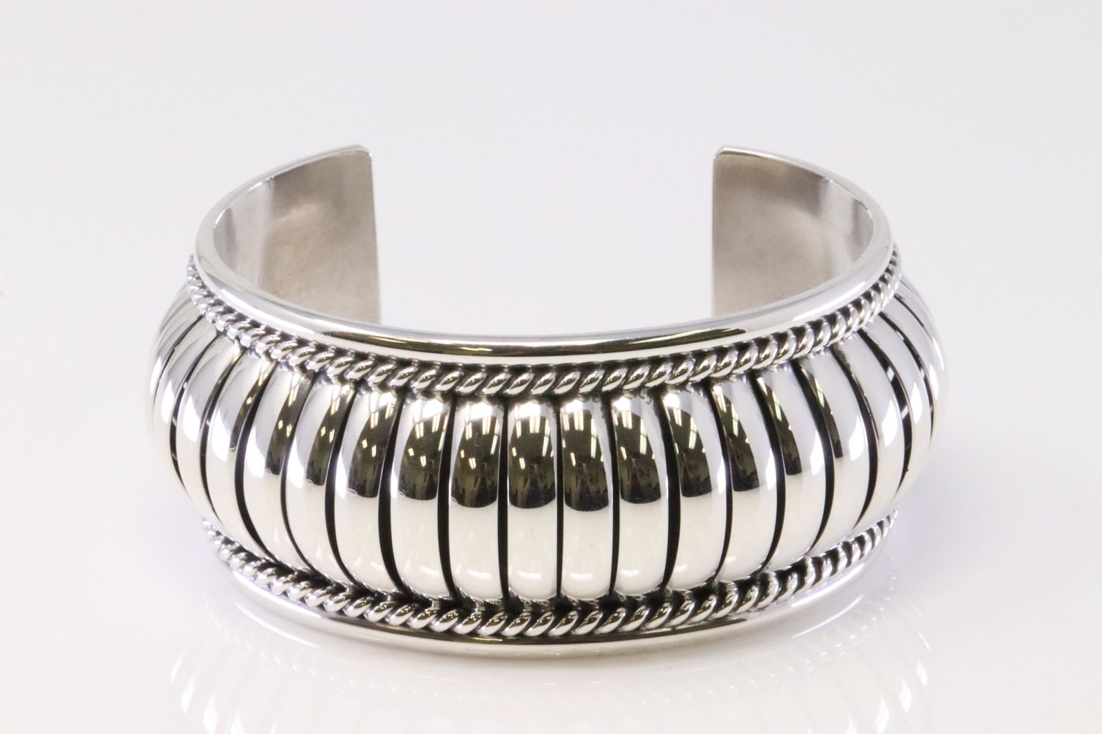 Native America Navajo Handmade Sterling Silver Solid Bracelet By Thomas Charley. (1 of 4)