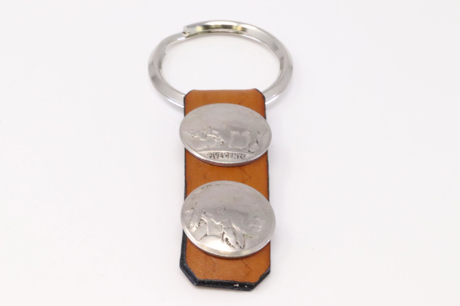 Native American Navajo Handmade Sterling Silver Buffalo Nickel Leather Key Ring. (1 of 3)