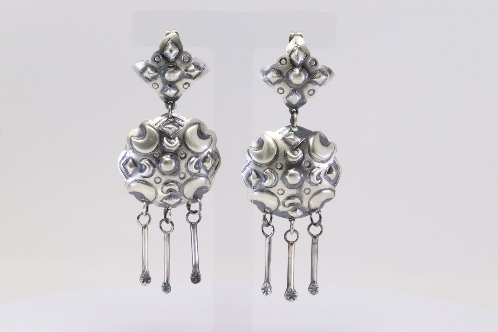 Native American Navajo Handmade Sterling Silver Post Dangling Earring's By Tim Yazzie.: This is a Native American Navajo Handmade Sterling Silver Post Dangling Earring's By Tim Yazzie.