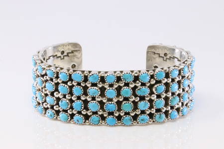 Native America Navajo Handmade Sterling Silver Turquoise Bracelet By Marlene Herley.