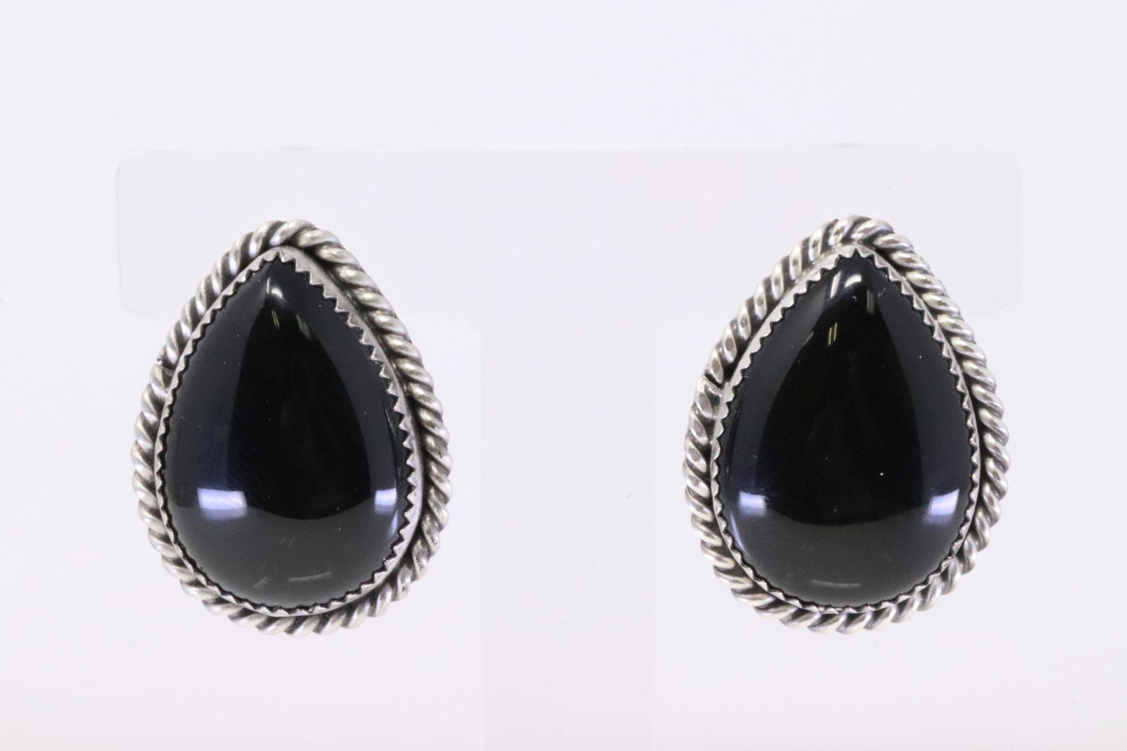Native America Navajo Handmade Sterling Silver Black Onyx Post Earring's By Freida Martinez. (1 of 4)