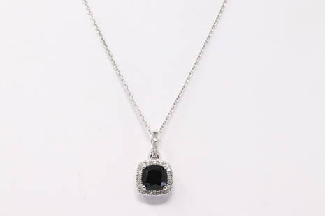 White Gold Diamond & Onyx Pendant Necklace: This is a white 10k diamond and onyx pendant, appx 0.30cttw of diamonds. Necklace 14k white gold measures 18". Total weight 3.60 grams.AP#5V18Z