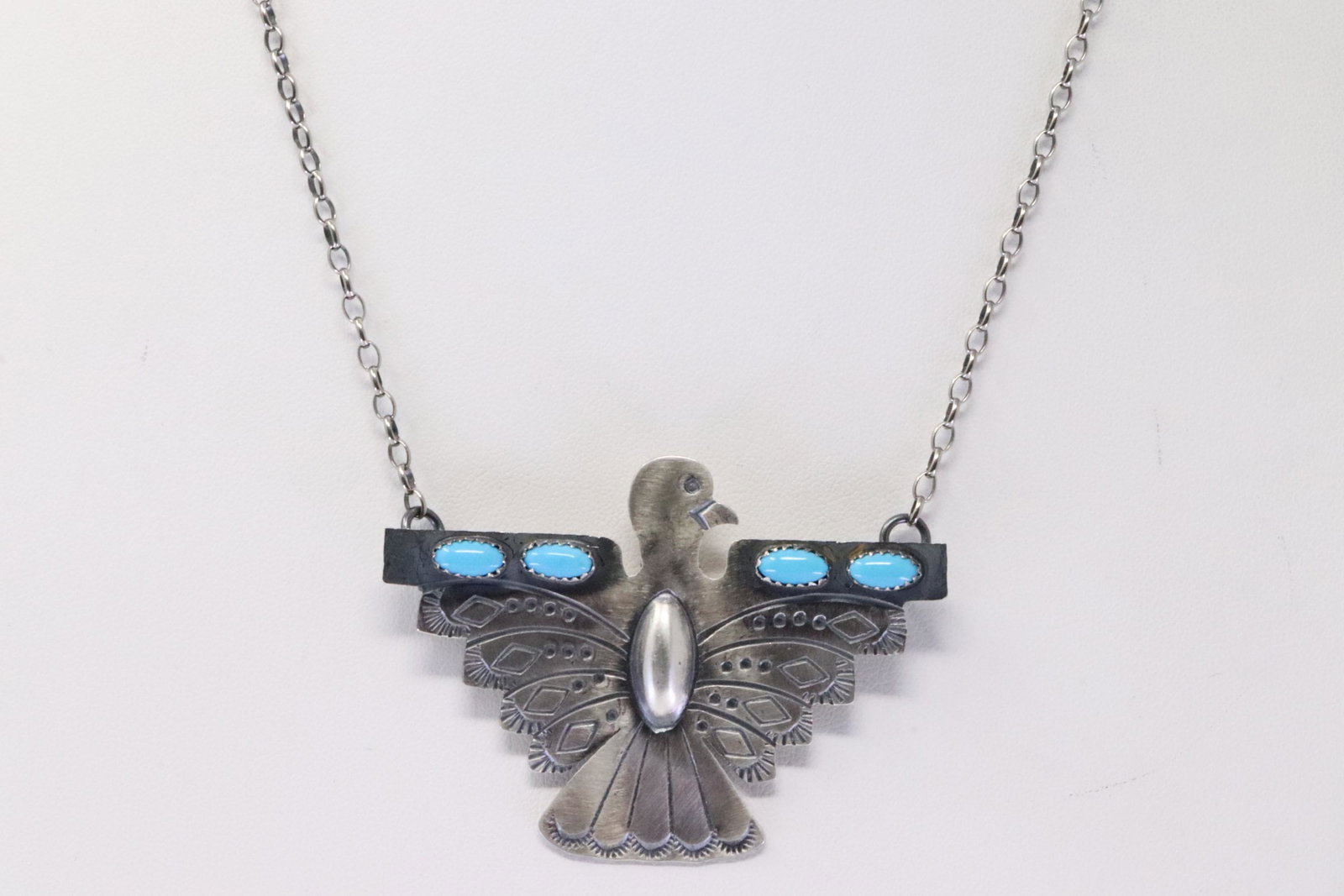 Native American Navajo Handmade Sterling Silver Turquoise Bird Necklace By Tim Yazzie.: This is a Native American Navajo Handmade Sterling Silver Turquoise Bird Necklace By Tim Yazzie. Necklace length: 18.00"