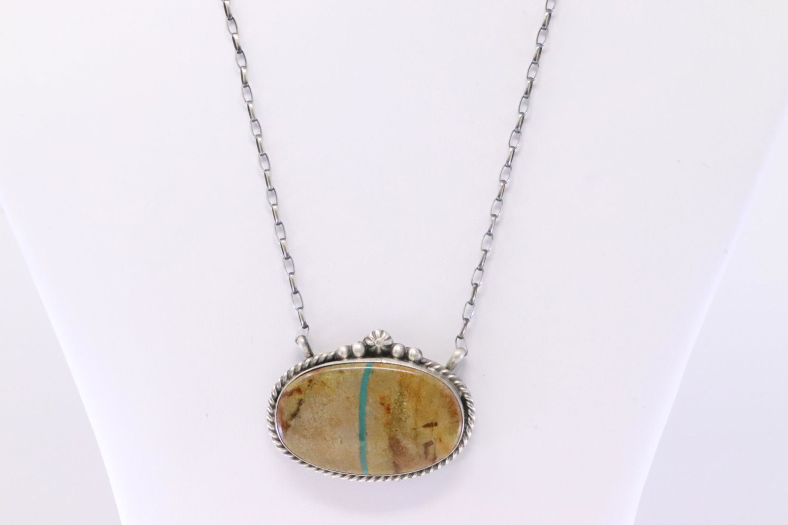 Native America Handmade Navajo Sterling Silver Boulder Turquoise Necklace By Robert Shakey. (1 of 4)