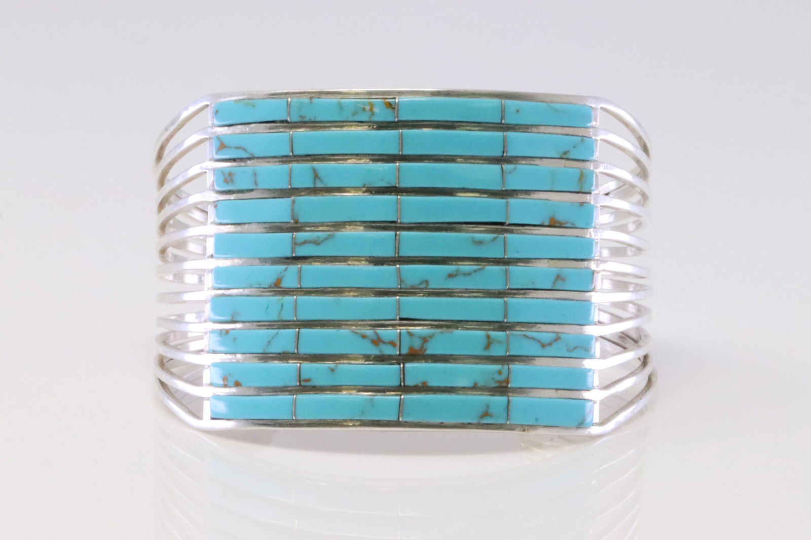 Native American Zuni Handmade Sterling Silver Turquoise Bracelet By Jamie J. (1 of 4)