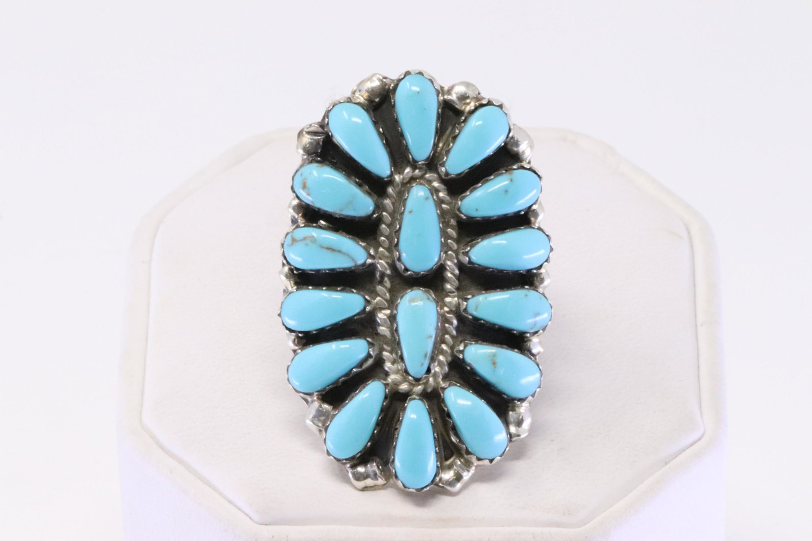 Native America Navajo Handmade Sterling Silver Synthetic Turquoise Ring By JW.: This is a Native America Navajo Handmade Sterling Silver Synthetic Turquoise Ring By JW. Ring size: 9.75.
