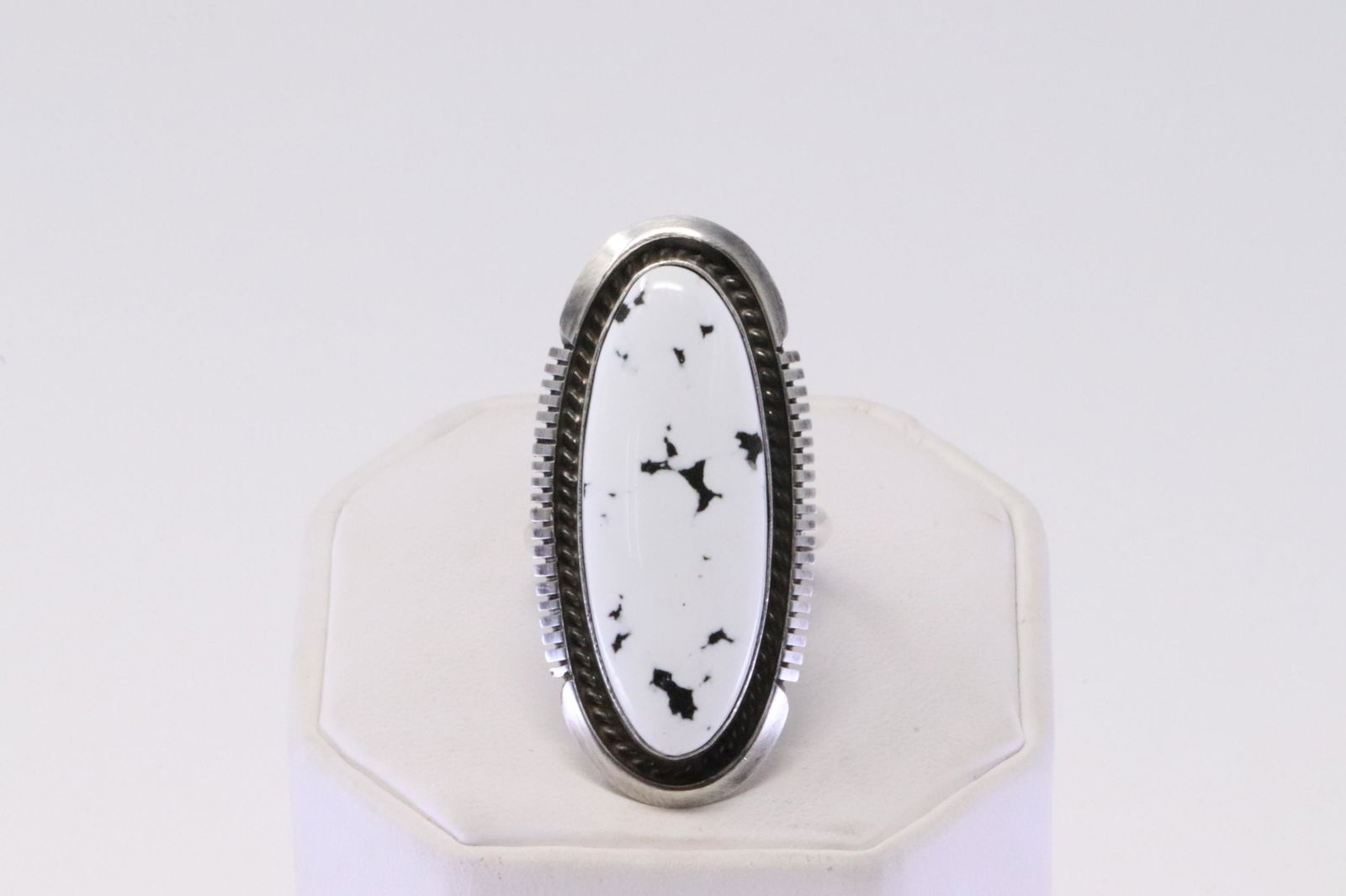 Native American Navajo Handmade Sterling Silver White Buffalo Ring By AM. (1 of 4)