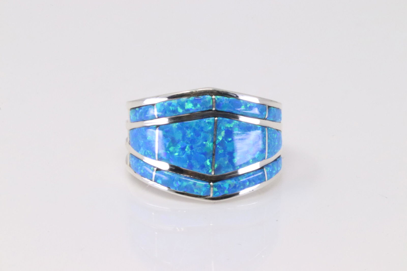 Native America Navajo Handmade Sterling Silver Synthetic Opal Ring By AE. (1 of 4)