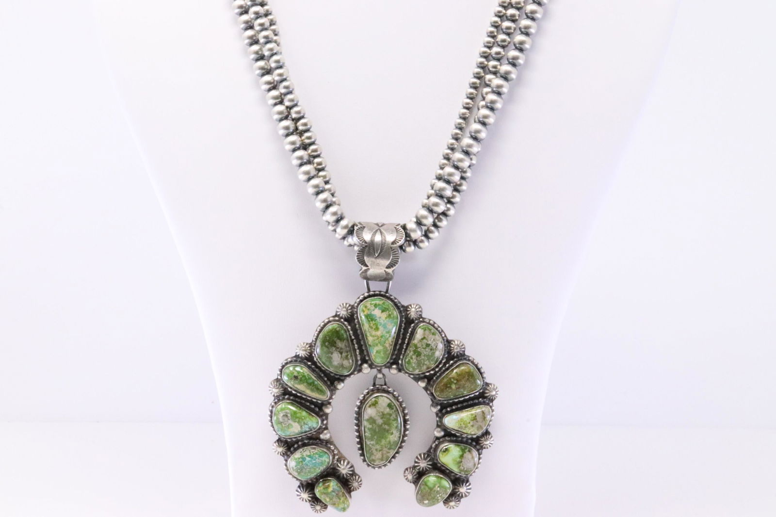 Native America Navajo Handmade Sterling Silver Naja Sonora Gold Turquoise Pendant & Pearl Beaded (1 of 5)