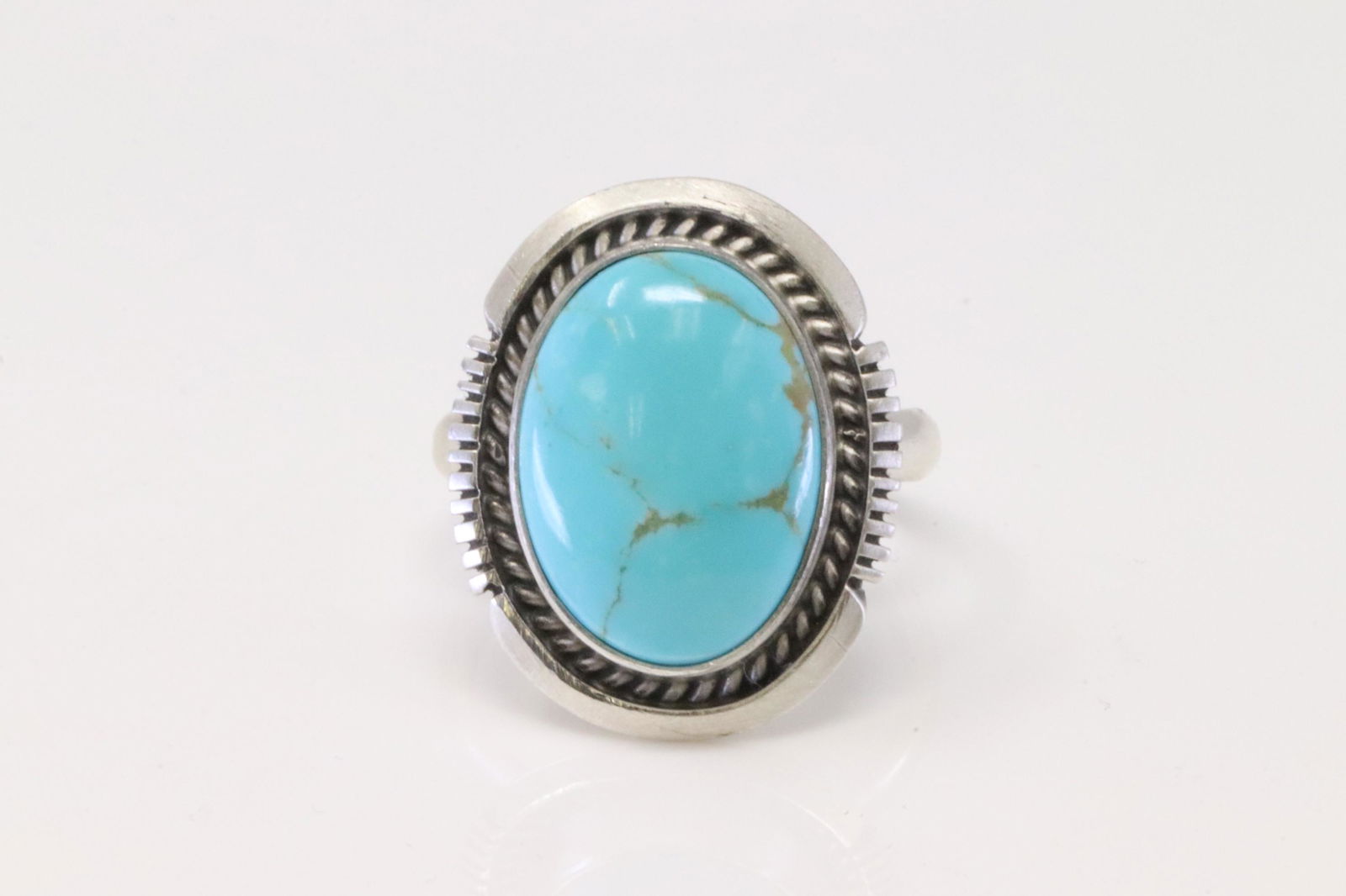 Native American Navajo Handmade Sterling Silver Turquoise Ring By Alfred Martinez. (1 of 4)