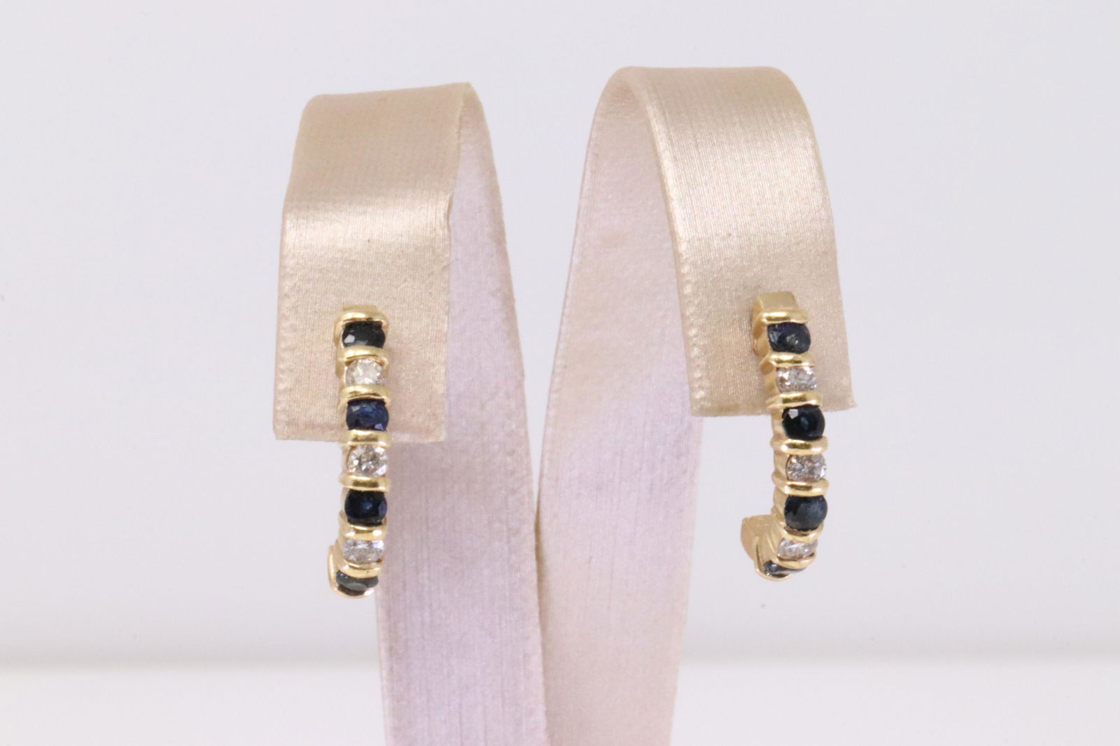 14Kt Yellow Gold Sapphire / Diamond Hoop Earring. (1 of 4)