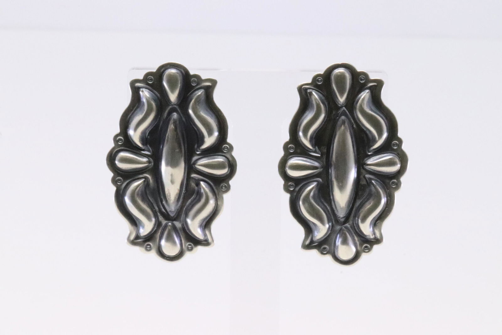 Native American Navajo Handmade Sterling Silver Post Earring's By Charles Johnson. (1 of 4)