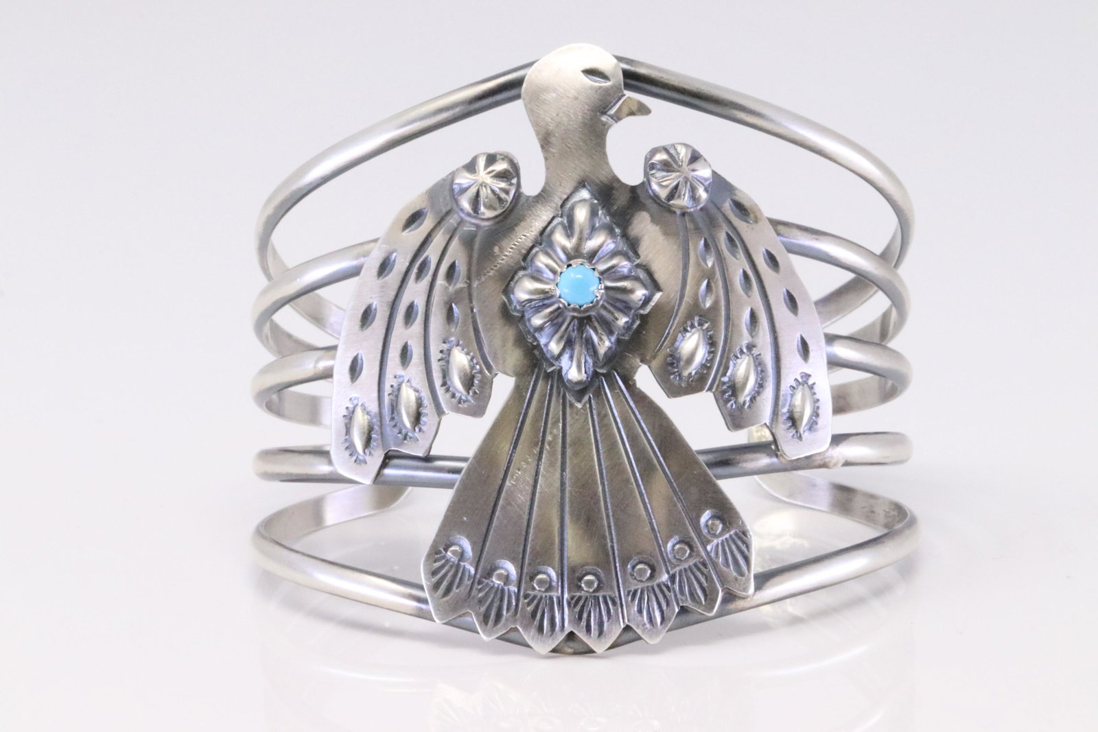 Native America Navajo Handmade Sterling Silver Turquoise Bird Bracelet By Tim Yazzie.: This is a Native America Navajo Handmade Sterling Silver Turquoise Bird Bracelet By Tim Yazzie.