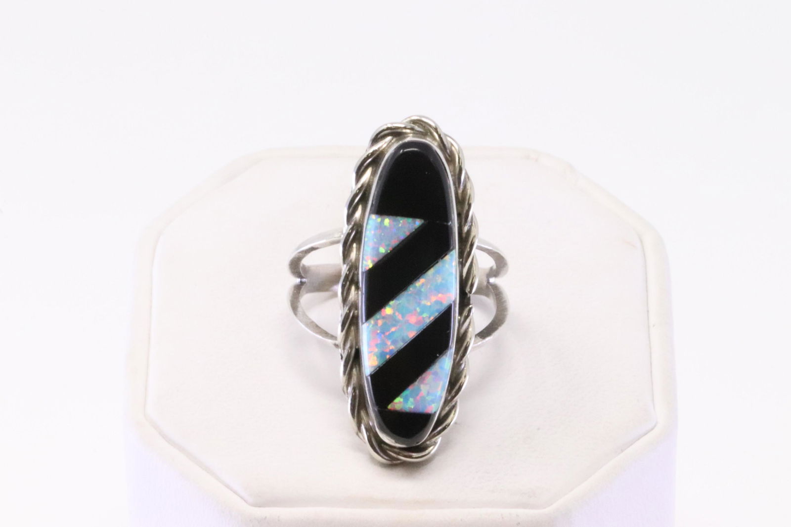 Native American Navajo Handmade Sterling Silver Synthetic Opal Ring By AN. (1 of 4)