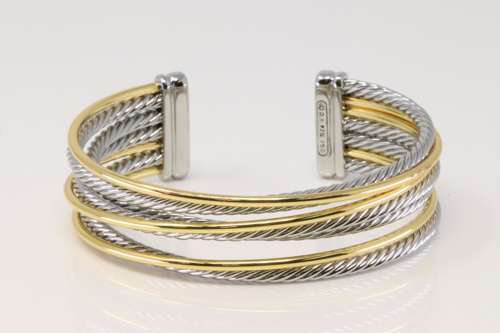 David Yurman 18Kt Yellow Gold / Sterling Silver Crossover Cuff Bracelet. (1 of 6)