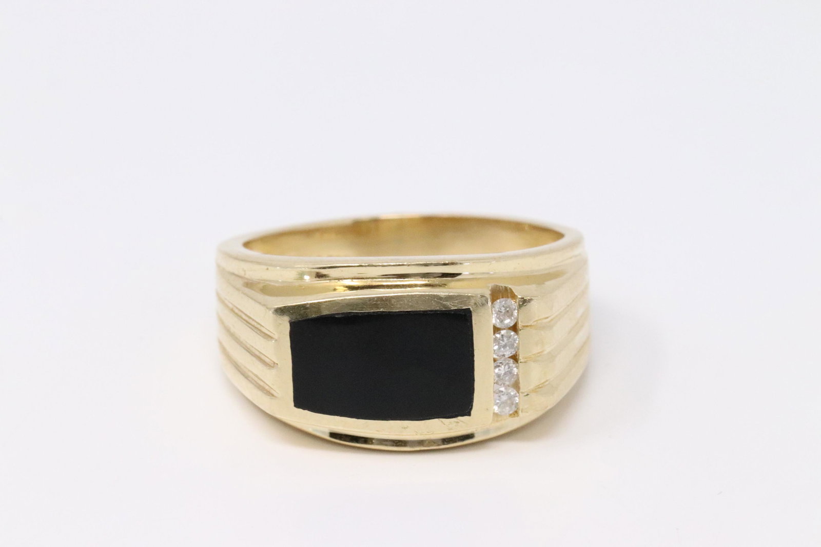 Mens 14k Yellow Gold Onyx & Diamond Ring (1 of 5)