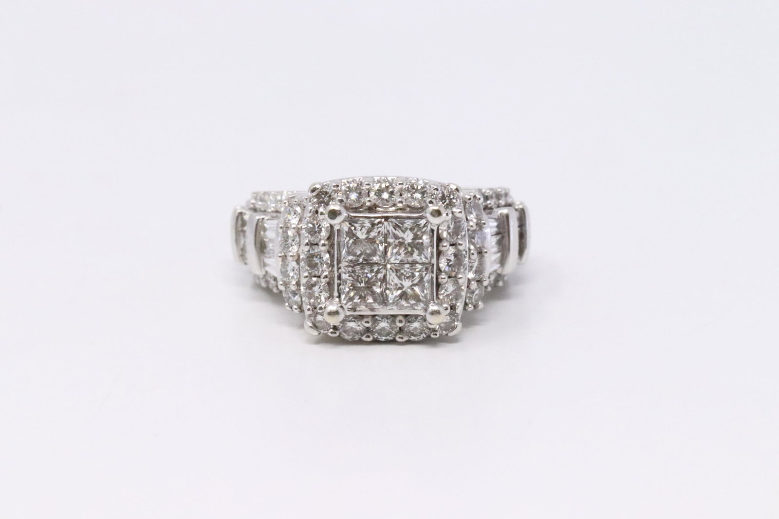 Stunning 14K White Gold Cluster Halo Engagement Ring (1 of 4)