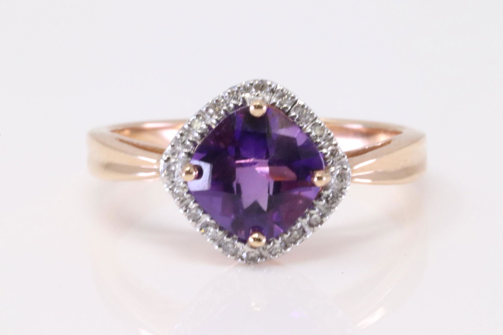 14Kt Rose Gold Amethyst / Diamond Ring. (1 of 4)