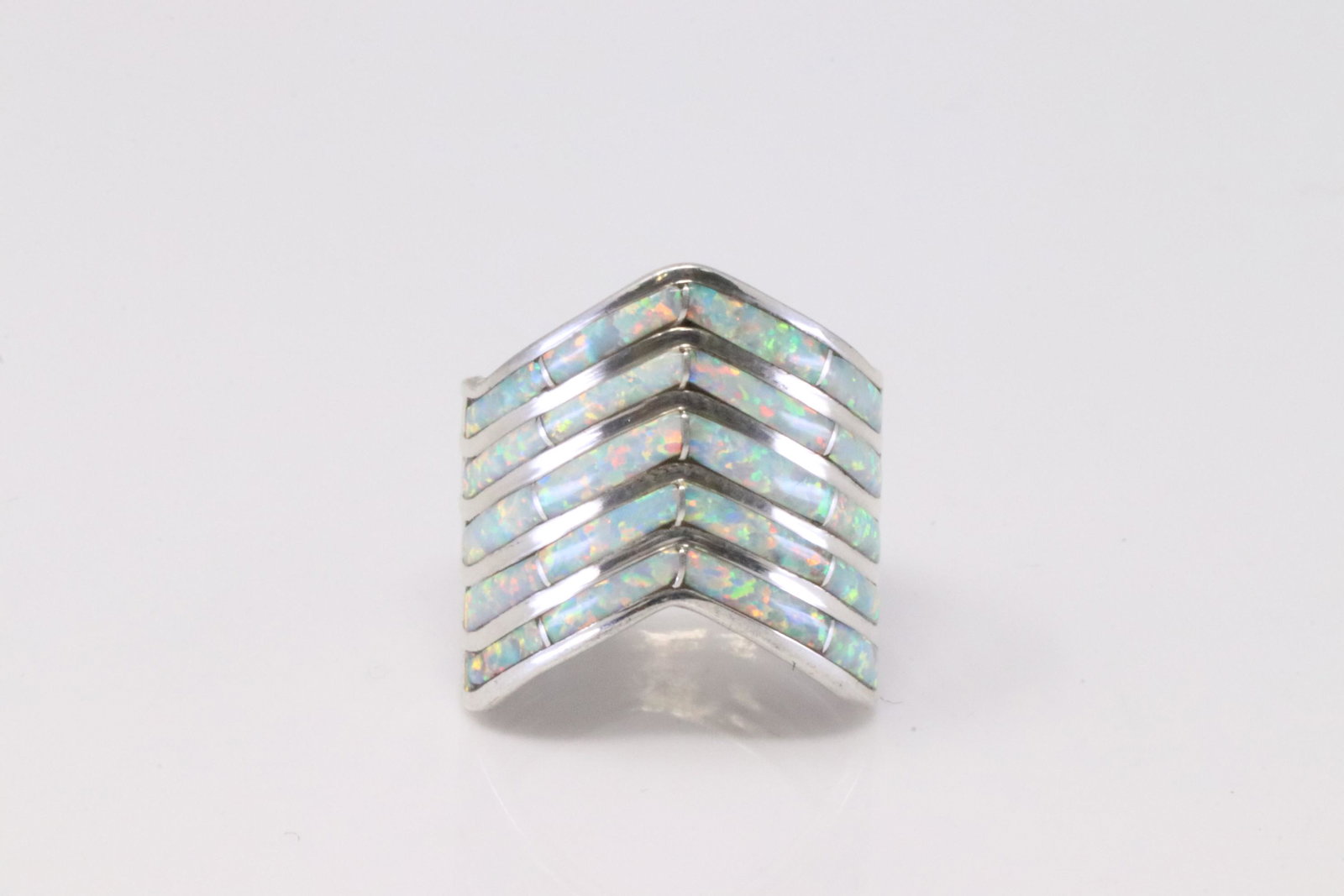 Native American Navajo Handmade Sterling Silver Synthetic Opal Ring By AE. (1 of 4)