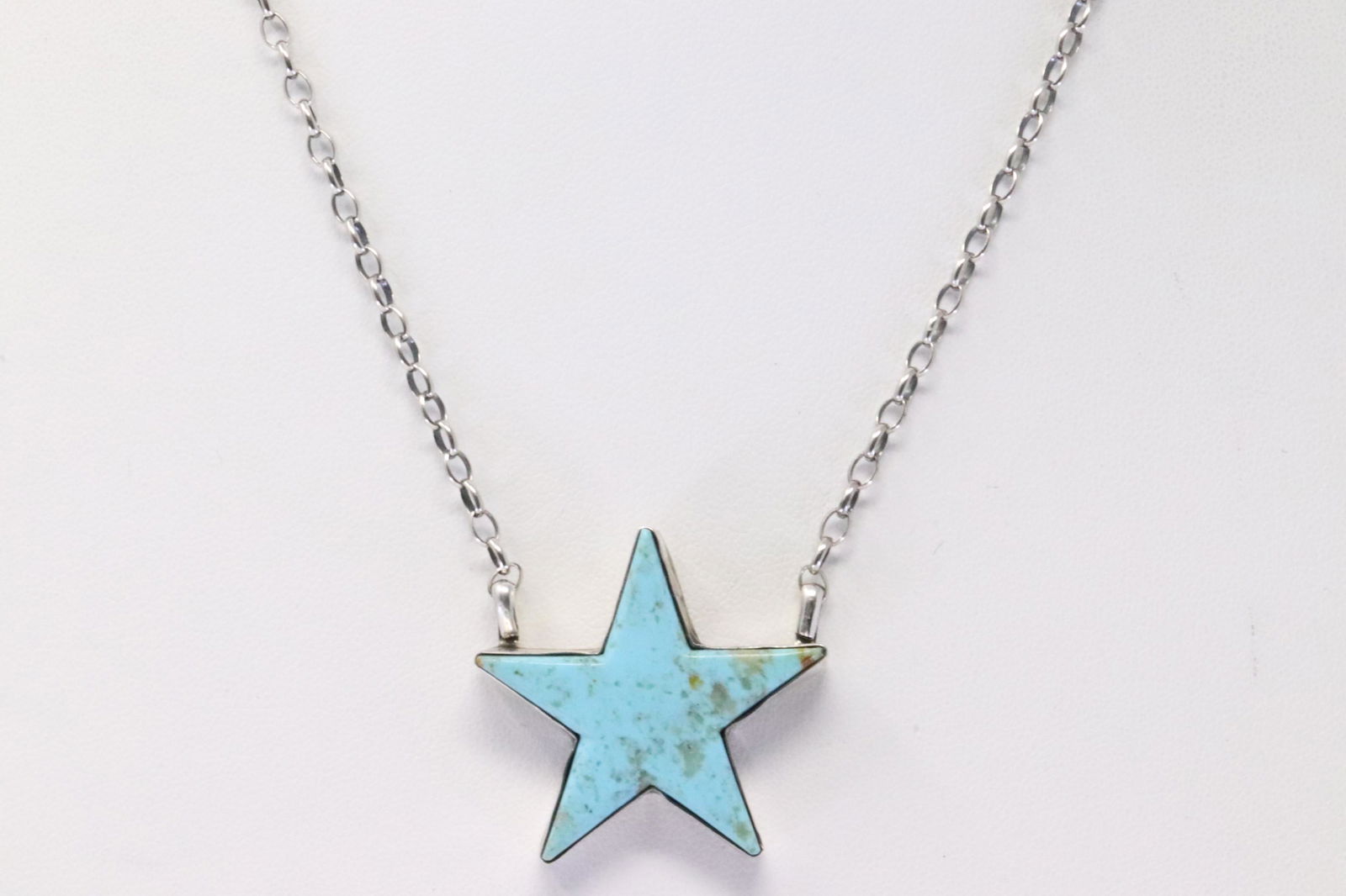 Native America Navajo Handmade Sterling Silver Turquoise Star Necklace By Donovan Skeets. (1 of 4)