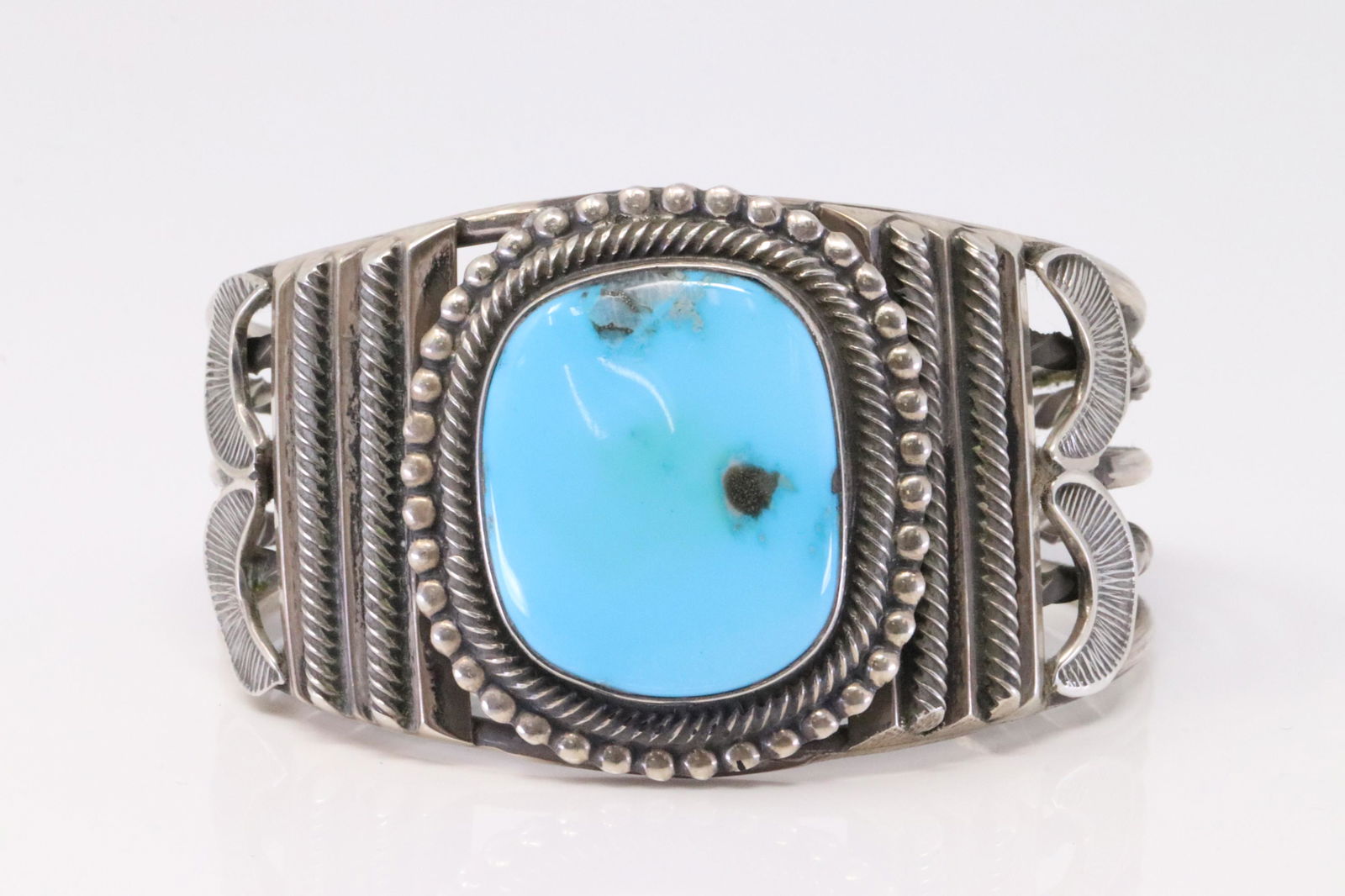 Native American Navajo Handmade Sterling Silver Turquoise Cuff Bracelet By Rick Martinez. (1 of 4)