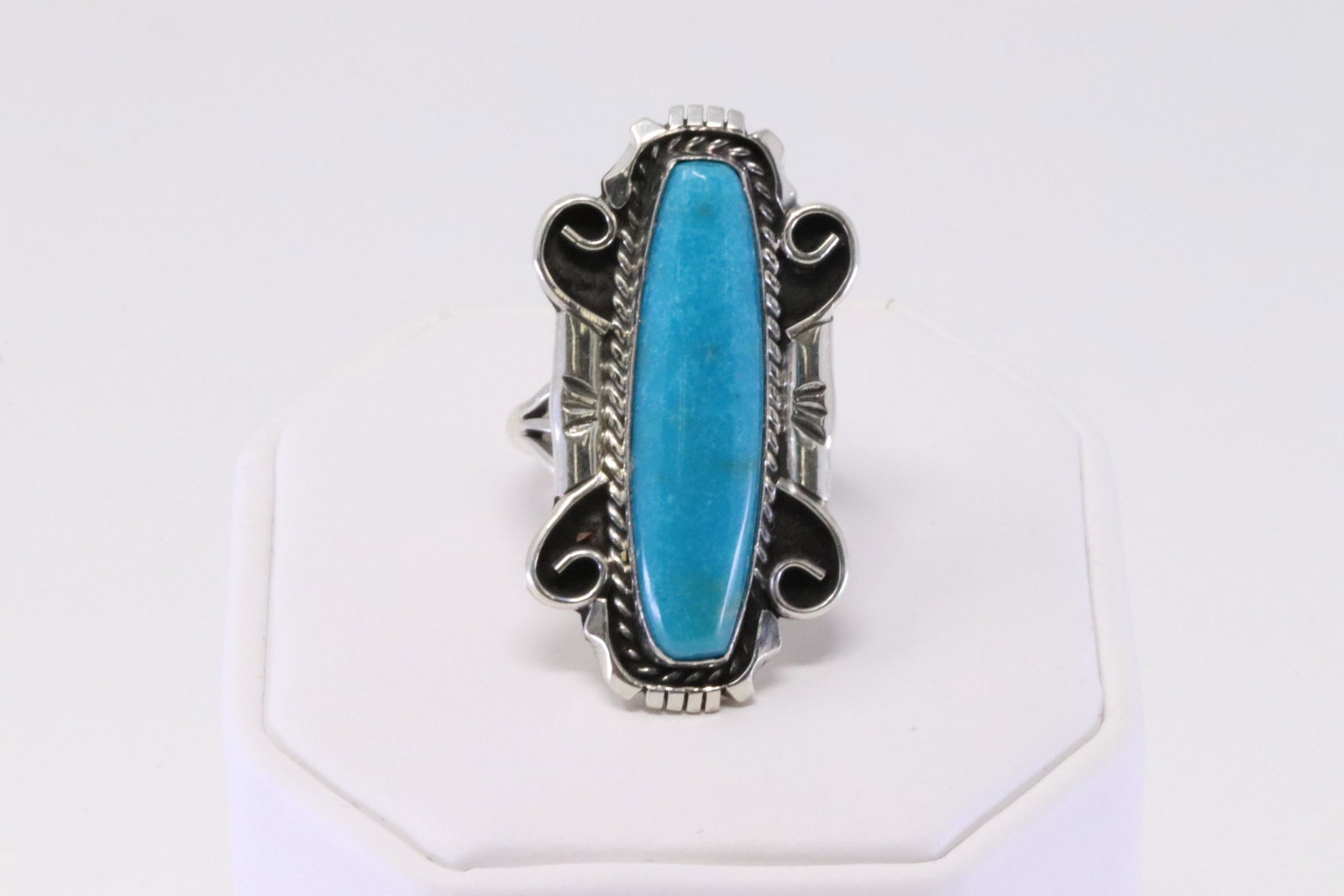 Native America Navajo Handmade Sterling Silver Turquoise Ring By R.B. (1 of 4)