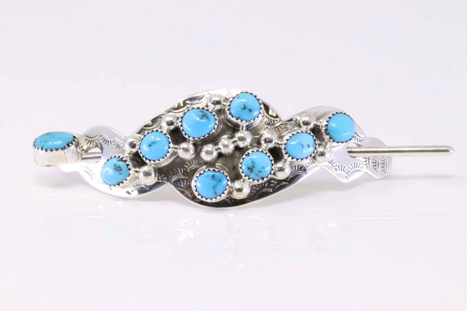 Native American Navajo Handmade Sterling Silver Turquoise Hair Clip By Welber Meyers. (1 of 4)